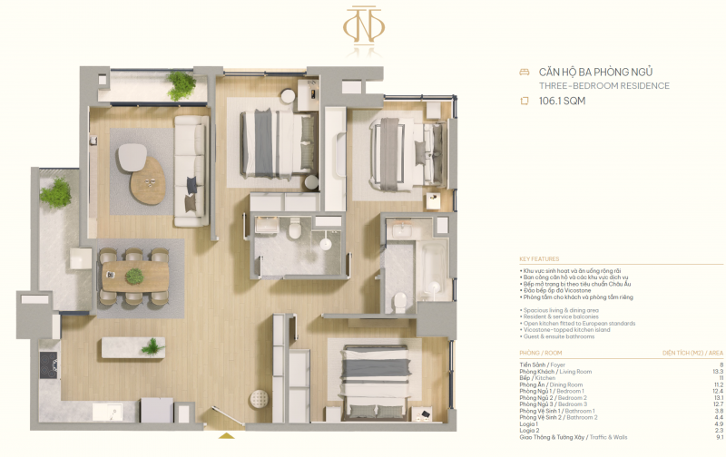 Quỹ căn độc quyền The Nelson Private Residences 2PN từ 83 - 87 m2.